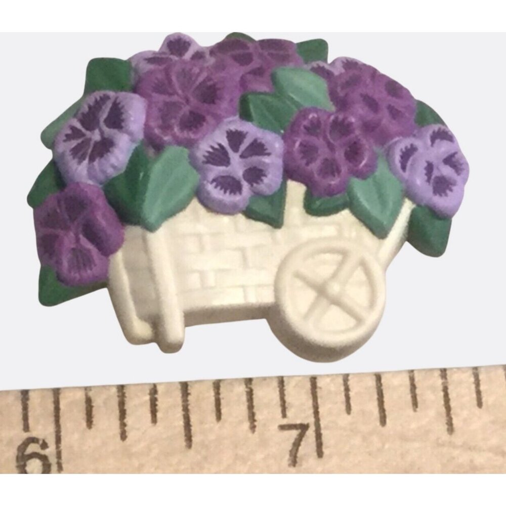 Purple Pansy Flower Cart Spring Vintage Hallmark Cards Plastic Brooch Pin - Picture 3 of 4